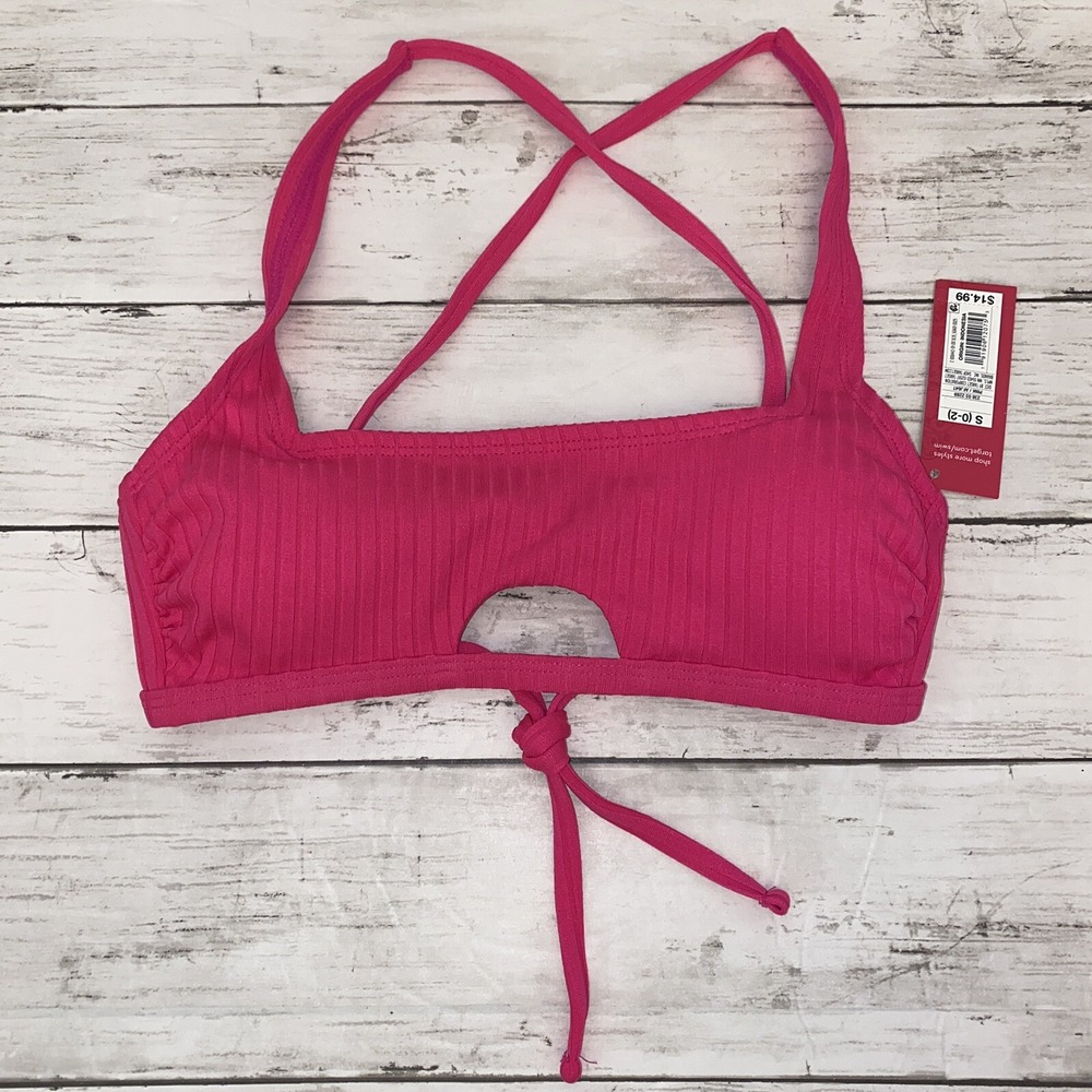 Xhilaration Bikini Top Womens Small Hot Pink Solid Ribbed Swim Bra NEW Target S
